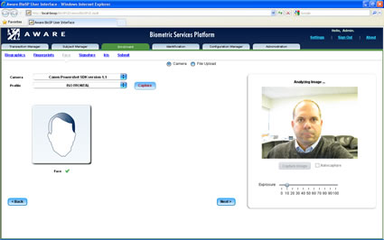 Biometric enrollment in a browser application - face