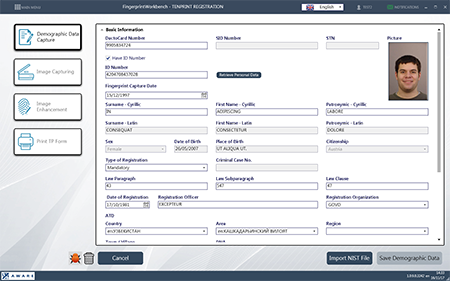 Biographic data entry menu for new tenprint