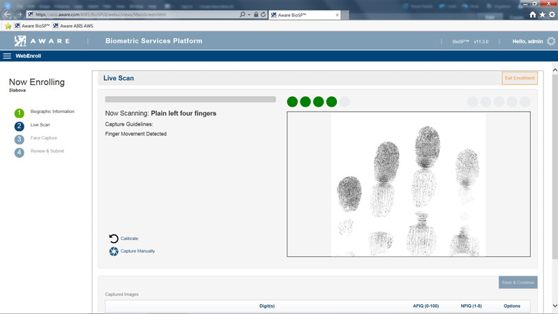Biometric enrollment in a browser application - fingerprints