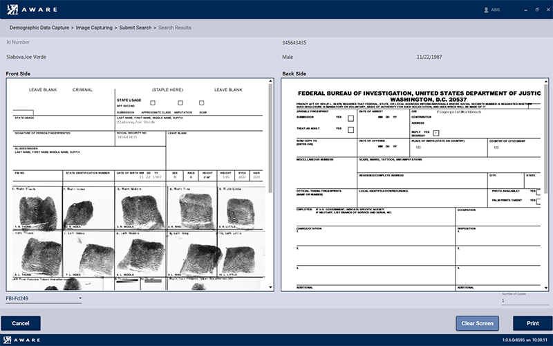 Tenprint search results