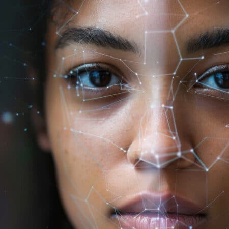 Woman's face with biometrics